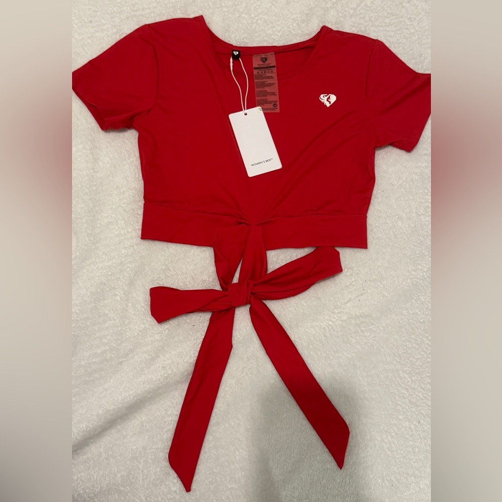 Red Crop Polo T-Shirt with Tie Front or Back
